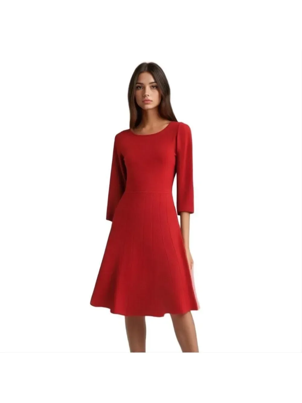 Ann Taylor Red 3/4 Sleeve Scoop Neck Skater Dress Size Medium Petite EUC